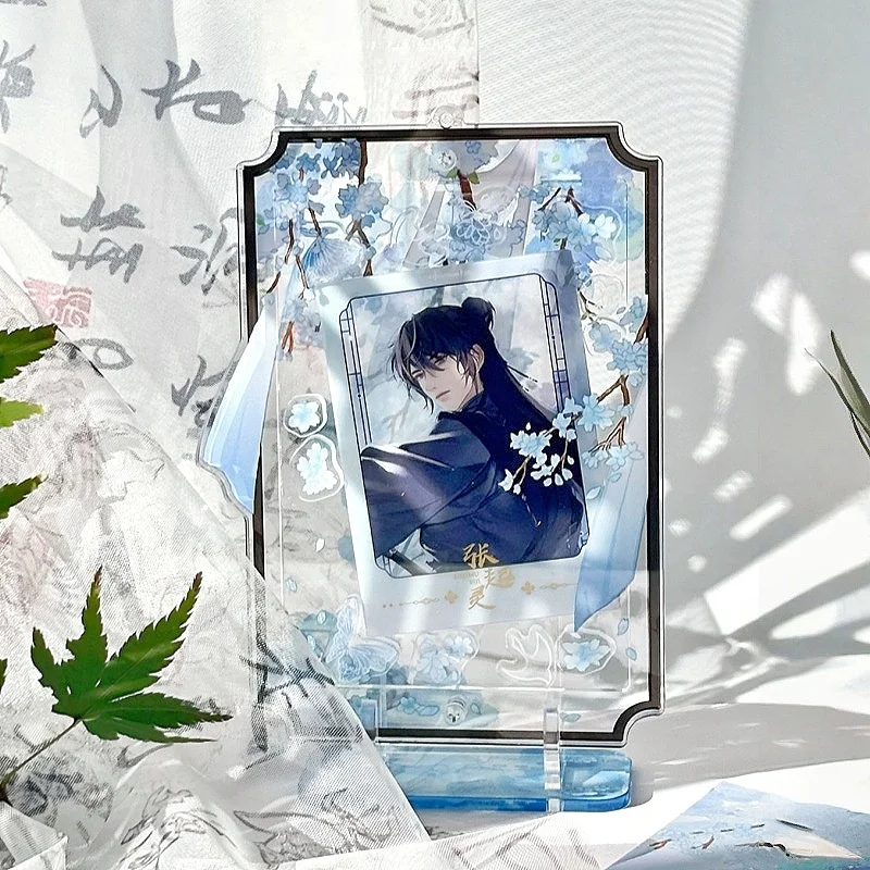 Chinese Ink Floral Branch Acrylic 5inch Displa Frame, Parting Flowers Vertical PhotoCard Storage Case, for Anime Card Collector