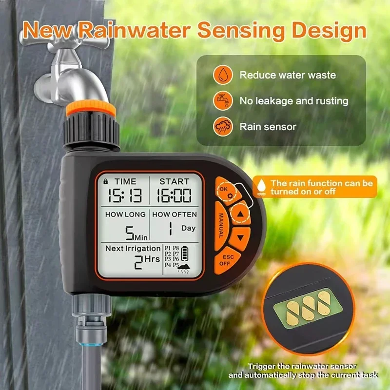 Smart Garden Timer Irrigation Set IPX5 Waterproof LCD Automatic Watering Controller Set With Rain Sensor for Farms