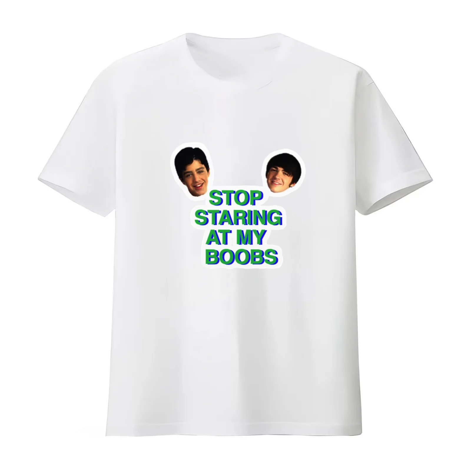 Stop Staring at My Boobs T-Shirt Summer Casual Cotton Tee Oversized Streetwear Tops Vintage Graphic Print Unisex Men Women