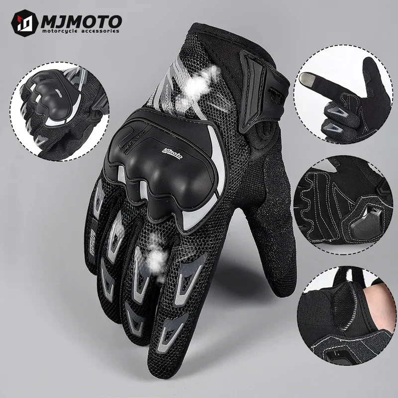 

Men Breathable Anti-Slip Motorcycle Gloves for Men Summer Riding, Touchscreen Full Finger Luvas with Reflective Night Protection