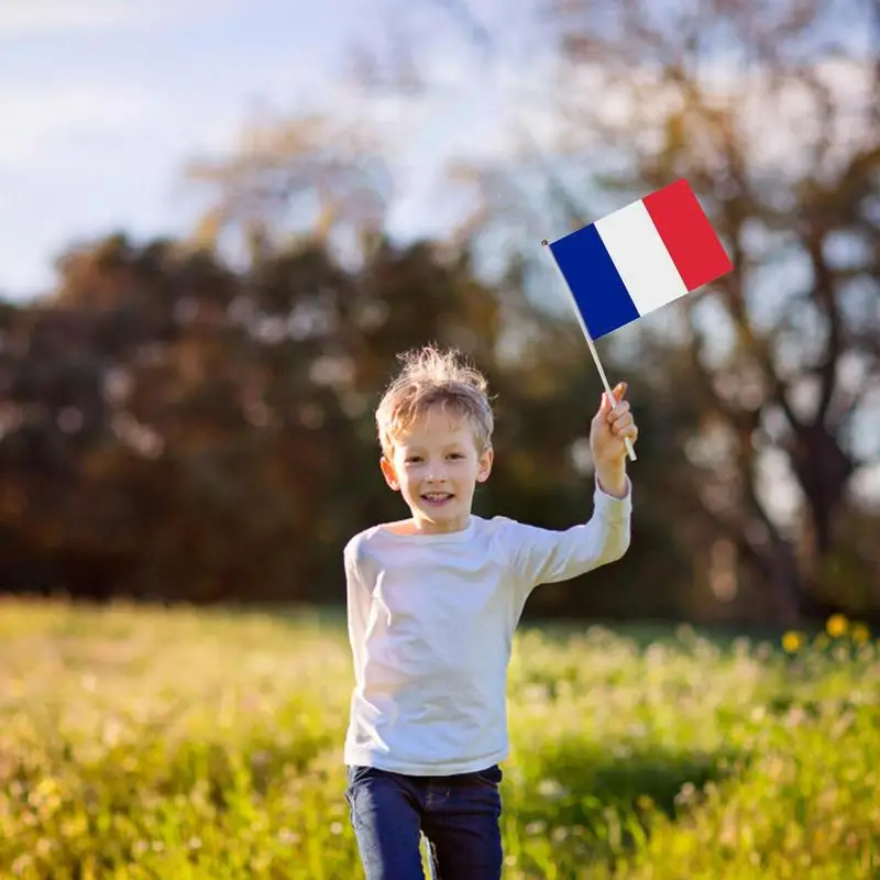 French Flag Hand Held 10Pcs Small France Flag Handheld 5.5 X 8.3inch Hand Held French Stick Flags For Parties Festivals