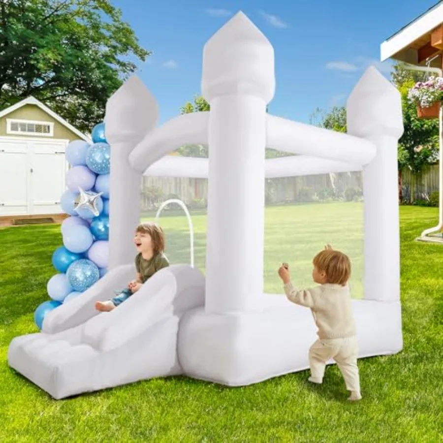 

White Inflatable Bounce House with Slide and Blower for Indoor Outdoor Use Ideal Gift for Durable White Material Safe and Fun D