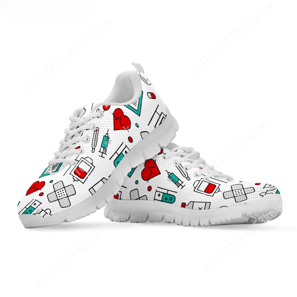 Custom Spring Autumn Soft Warm Flats Shoes Hospital Medical Nurse Printed Women Casual Sneakers Lace Up Footwear Zapatillas