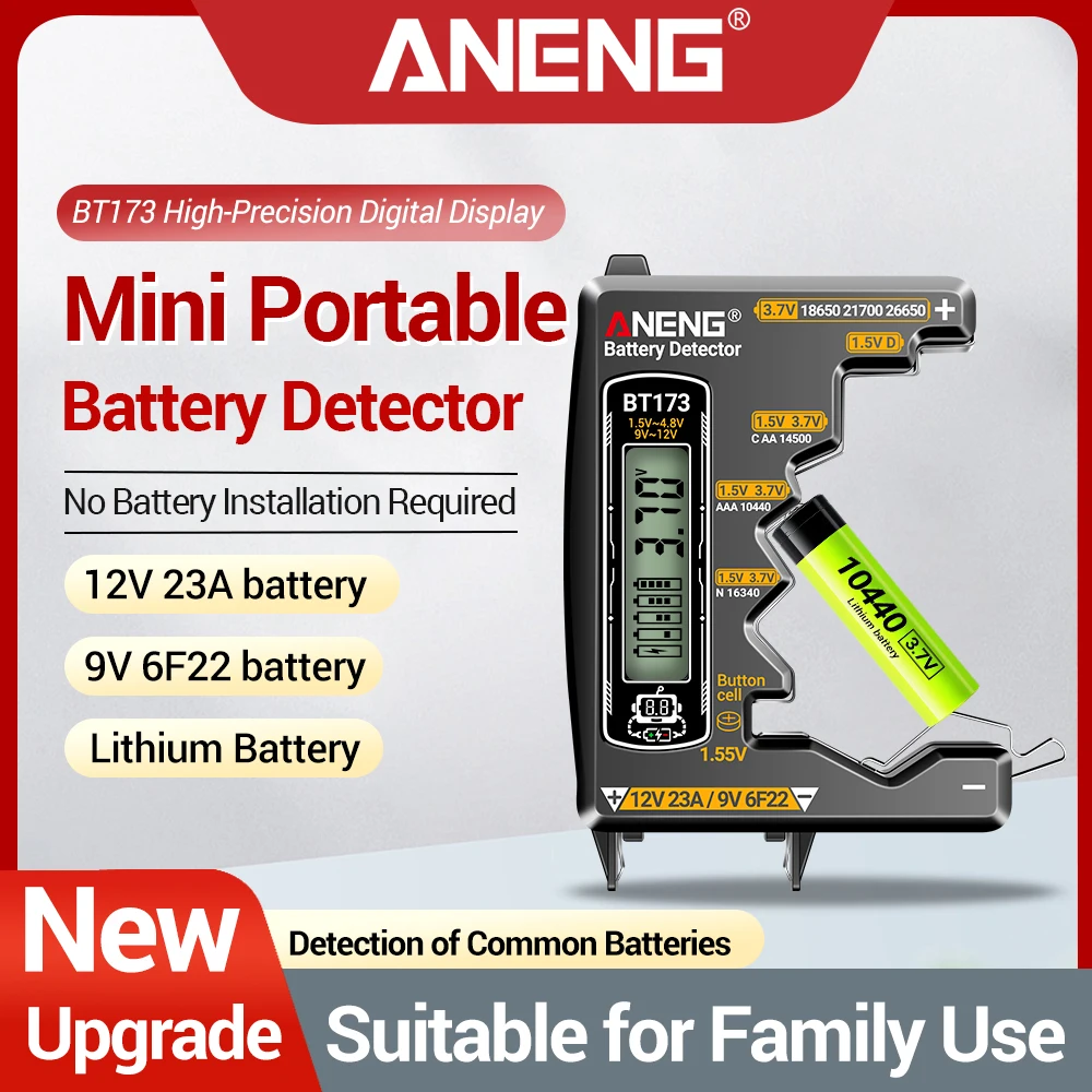 Testador detector de bateria aneng bt173, testador de bateria c d aa aaa 9v, botão de célula universal, tela dupla, ferramentas de teste