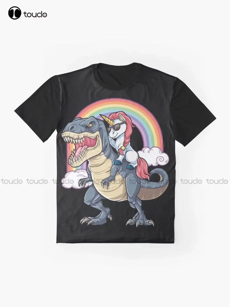 Unicorn Riding Dinosaur T Shirt T-Rex Funny Unicorns Party Rainbow Squad Gifts For Kids Boys Girls Graphic T-Shirt Custom Gift