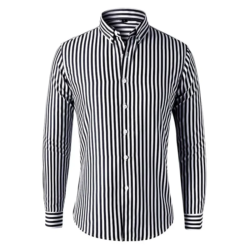 NEW Men\'s Long Sleeve Blue White Striped Shirt Dress Fashion Standard-fit Button Down Shirts Blouse