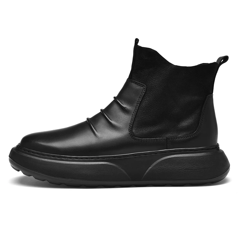 Winter Men\'s Boots Genuine Leather Man Boots Slip-on Boots Male Warm Shoes Anti Slippery Shoes