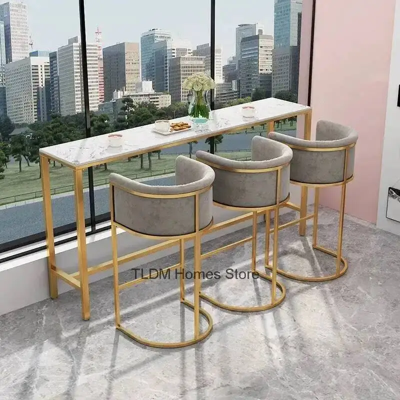 

Cafe Front Stools Luxury Light Bar Desk Iron Wrought Chairs Leisure Italian Restaurant Bar Back High Household Stool for Kitchen