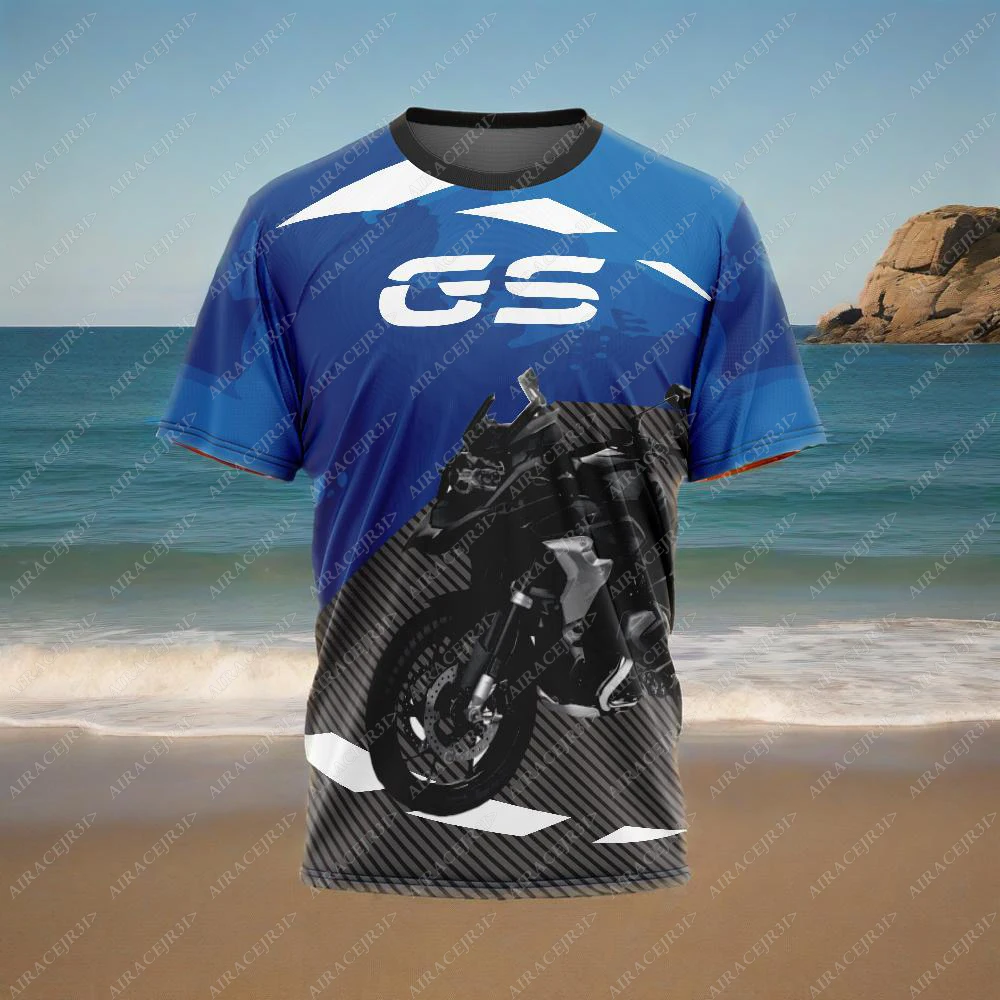 For BMW GS R1250 ADVENTURE Motorrad Motorcycle T-Shirt Men's Motorsport Racing Team Quick Dry Stripe Jerseys Black Blue