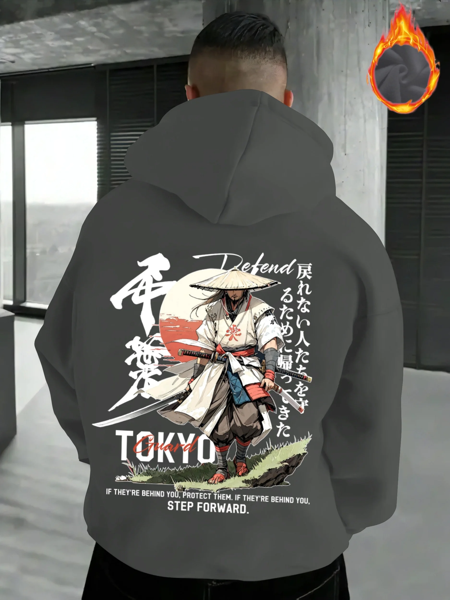 Autumn and Winter Animation Soldiers Print Men Hooded Sweatshirt Daily Outdoor Sports Loose All Build Leisure Warm Street Style