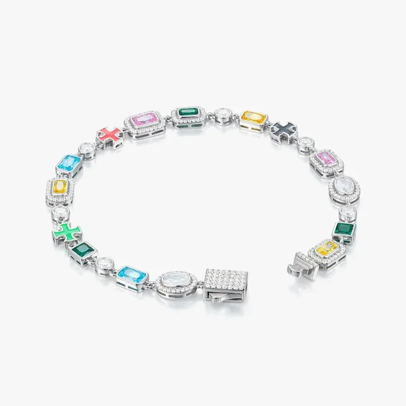 Hot Selling S925 Sterling Silver D Color Moissanite Colored Enamel Chain Internet Celebrity Fashion Trend Bracelet