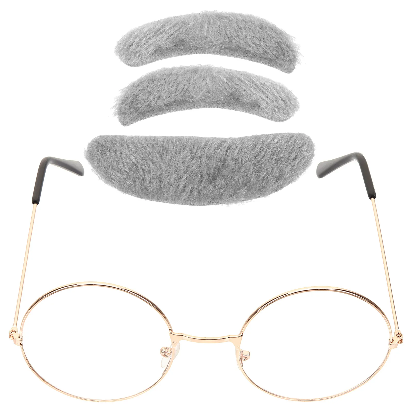 1 Set Fake-Mustache-Set für Altenmann-Kostüm mit Augenbrauen, Brille und Zubehör für Halloween und 100. Schultag Verkleidung