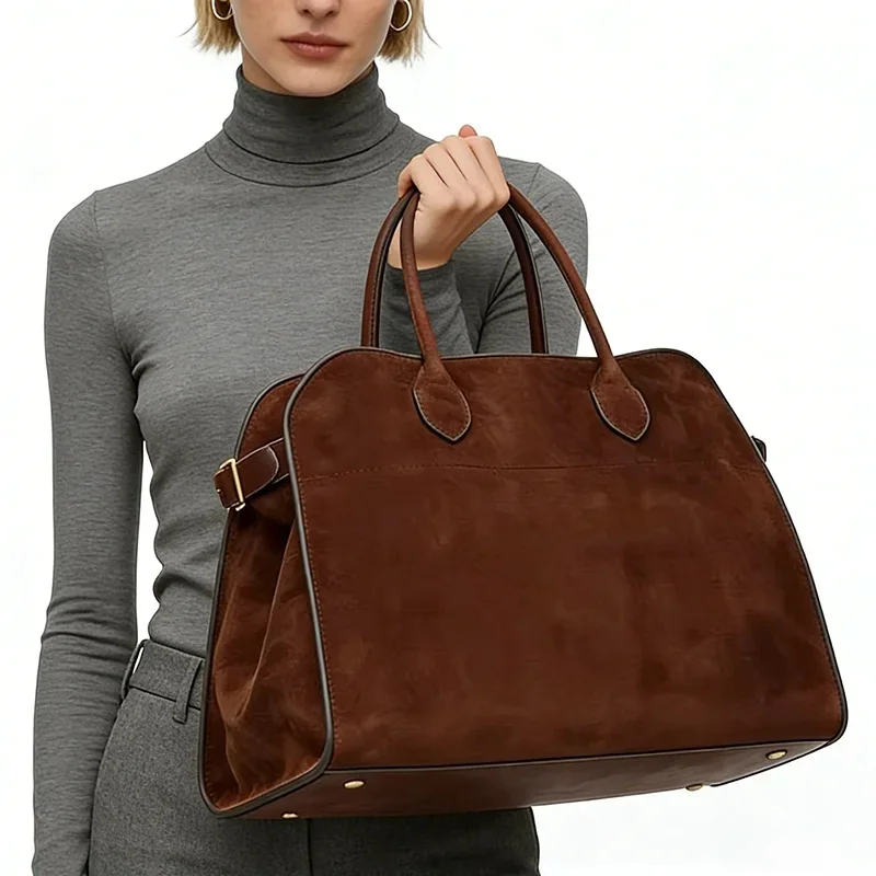 New High-Quality Large Capacity Cowhide Black Women'S Leather Zipper Handbag Suitable For Vacation And Business Trips