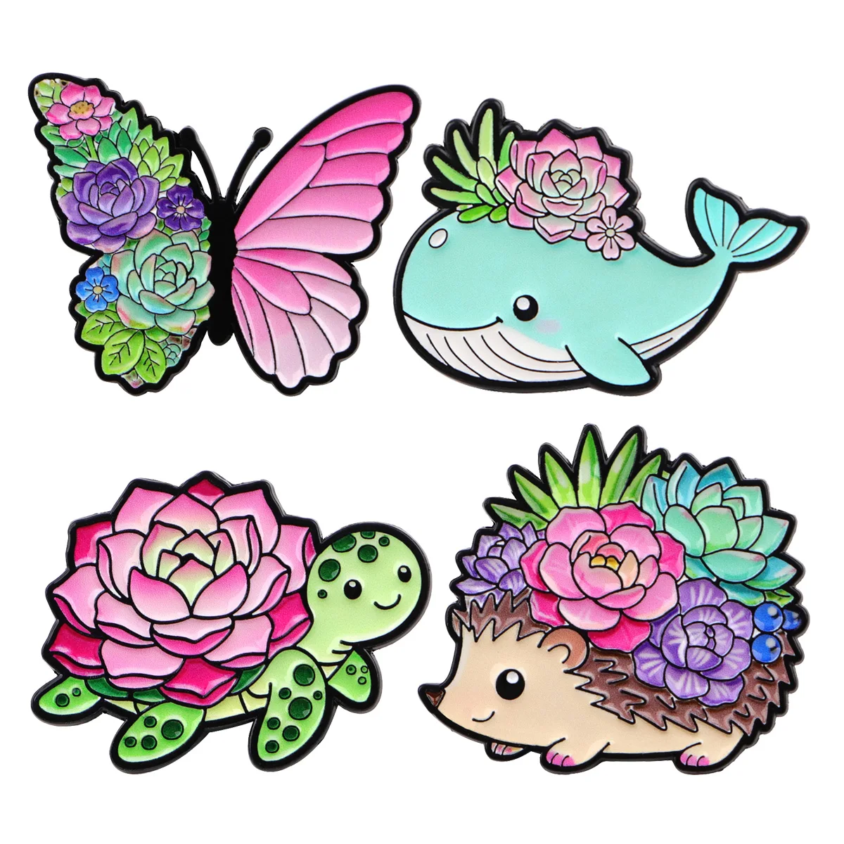 Mix 4pcs/set Succulent and Animals Enamel Pins Metal Brooch Backpack Hat Bag Collar Lapel Badges Fashion Jewelry Collection Gift