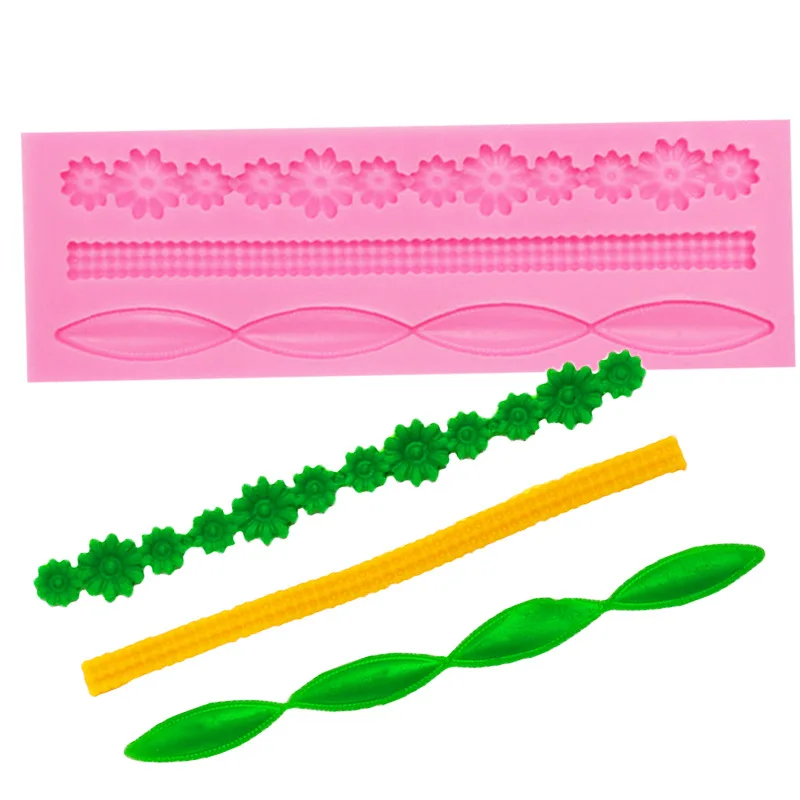 1PC 3D Lace Flower Bead Chain Silicone Fondant Mould Cake Decorating Baking Molds Sugar Paste Pastry Tools Baking Accessories