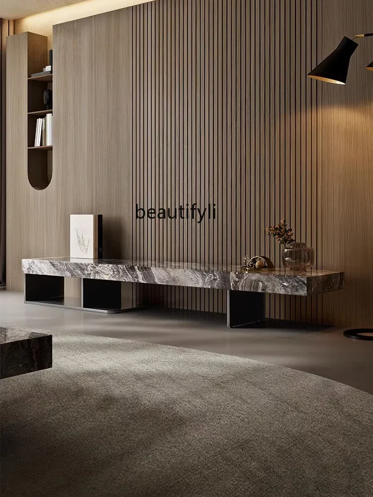 

A07 Italian Light Luxury Stone Plate TV Cabinet and Tea Table Combination Small Apartment Living Room Modern Minimalist TV Stan