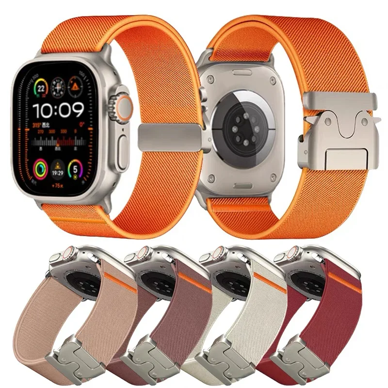 حزام نايلون لساعة أبل باند 10 9 8 7 46 مللي متر 45 مللي متر 41 مللي متر 44 مللي متر 42 مللي متر سوار مرن مضفر IWatch Series 6 SE 5 4 Ultra 2 49 مللي متر