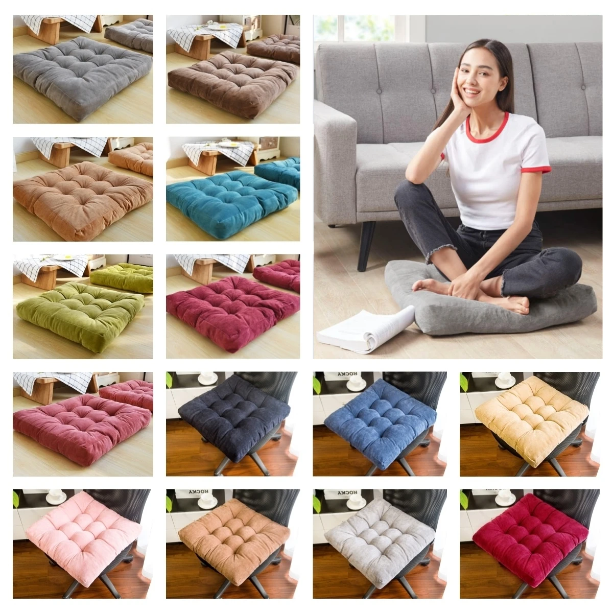 

Washable Thick Square Seat Cushion Tufted Corduroy Floor Mat for Yoga Rest Reading Comfortable Chair Cushion As Gift To Friend