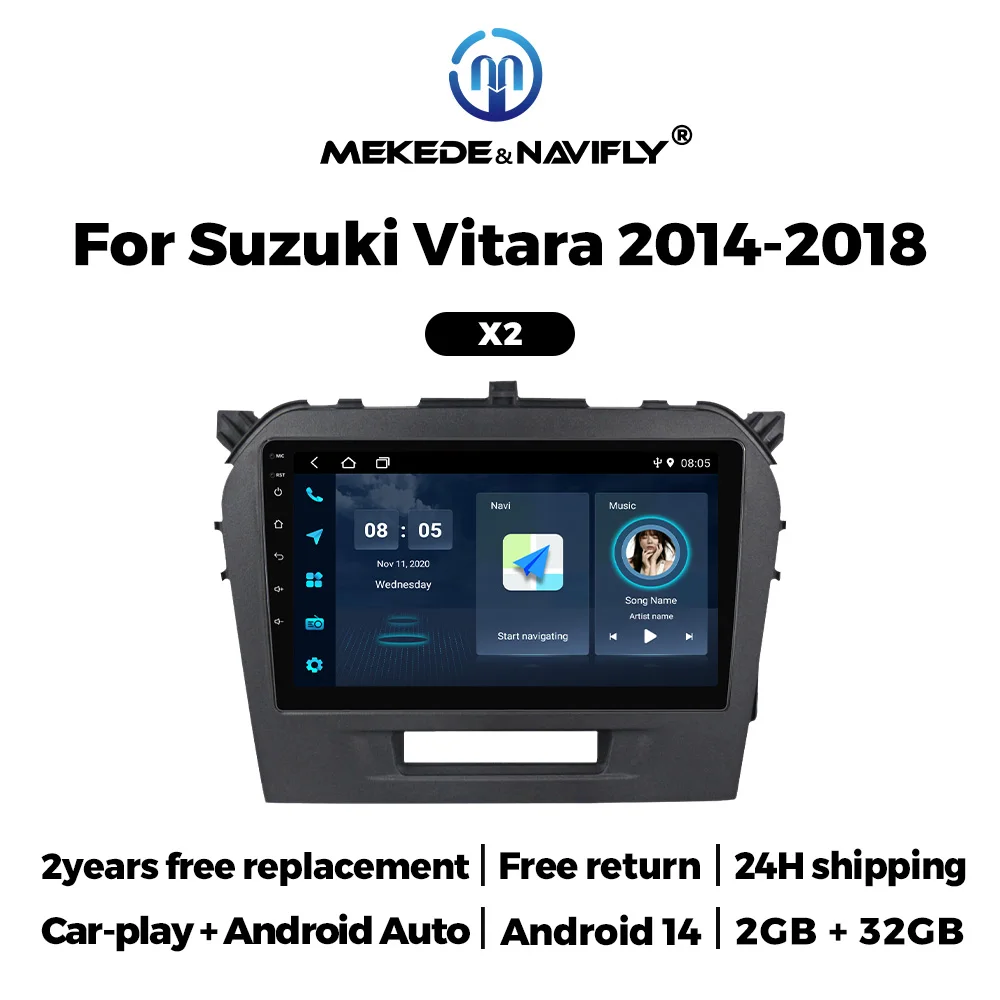 

NAVIFLY&MEKEDE Android 14 Wireless Carplay Auto Car Radio Multimedia Player Stereo For Suzuki Vitara 2014 2015-2019 All-in-one