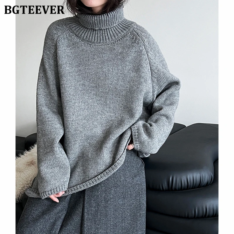 

BGTEEVER модные свободные осенне-зимние водолазки для женщин, стильные женские теплые вязаные джемперы с длинными рукавами нерегулярной формы