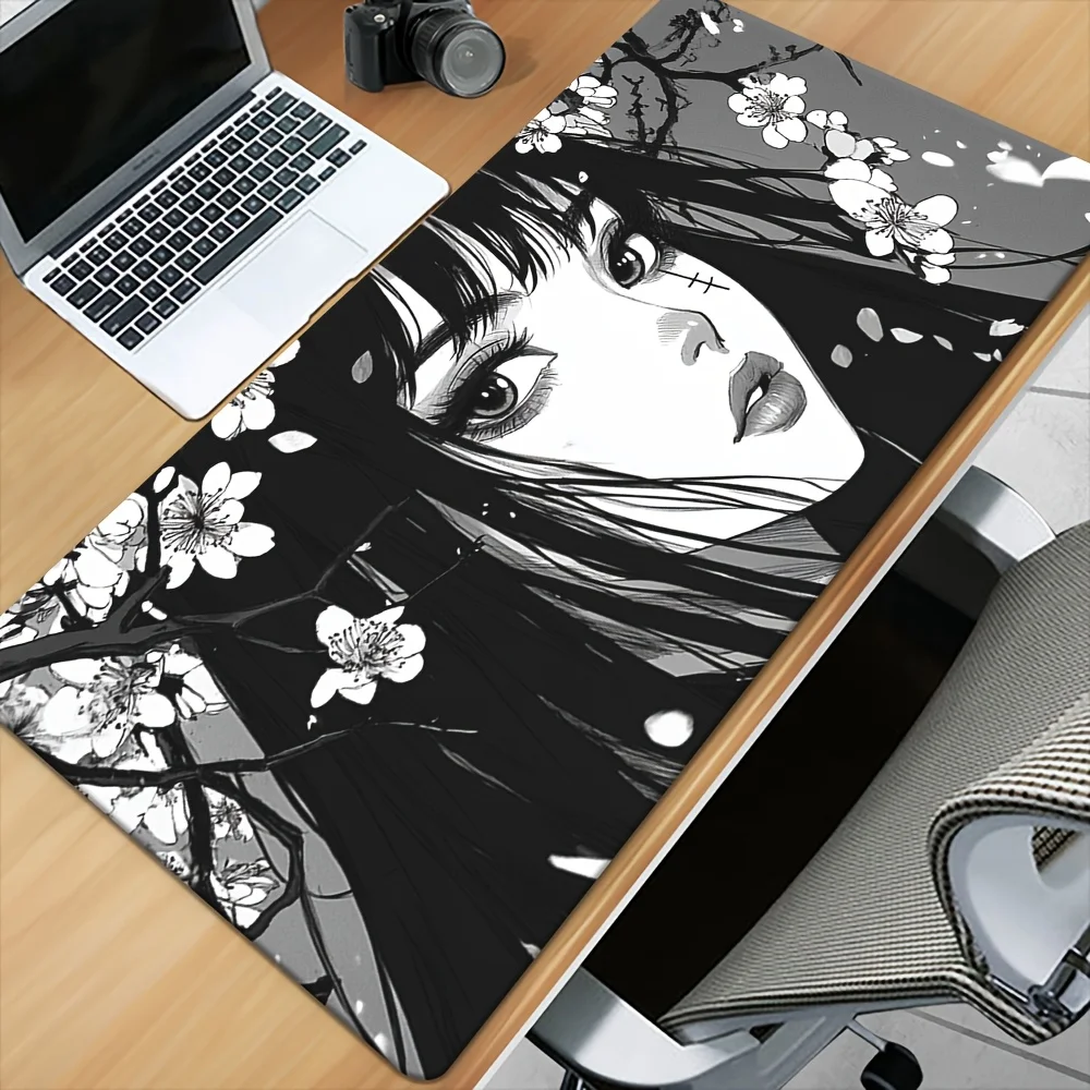 

1PC Black and White Anime Girl Pattern Gaming Mouse Pad, with Stitched Edges, Washable, Non-slip Keyboard and Laptop Mouse Pad