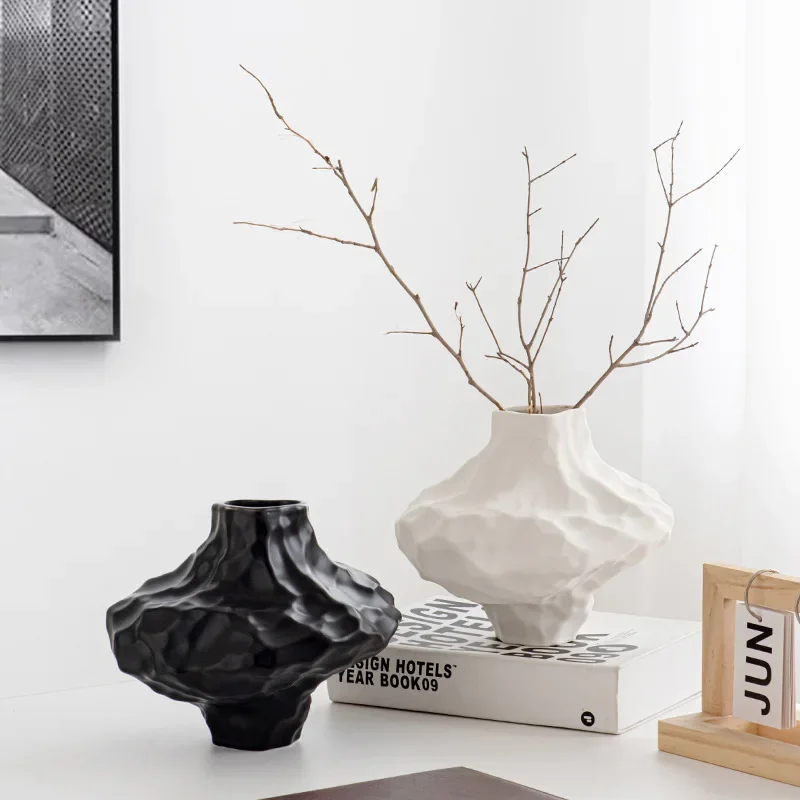 Ceramic Vase Stone Pattern Section Geometry Rockery Flower Vase Floral Arrangement Accessories Home Decoration Terrarium