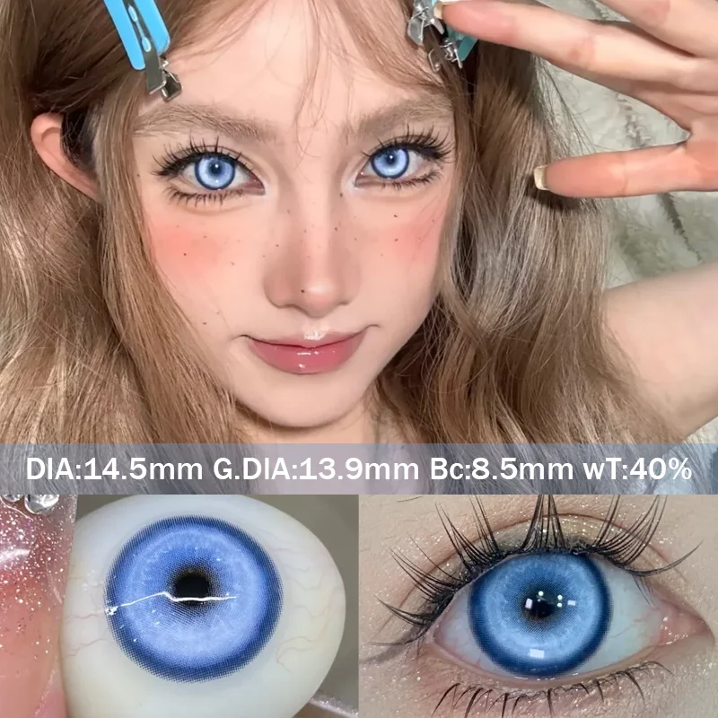 KSSEYE 1pair Halloween Contact Lenses With Degree Cosplay Anime Contact Lenses Blue Beauty Makeup Lens Pink Color Contact Yearly