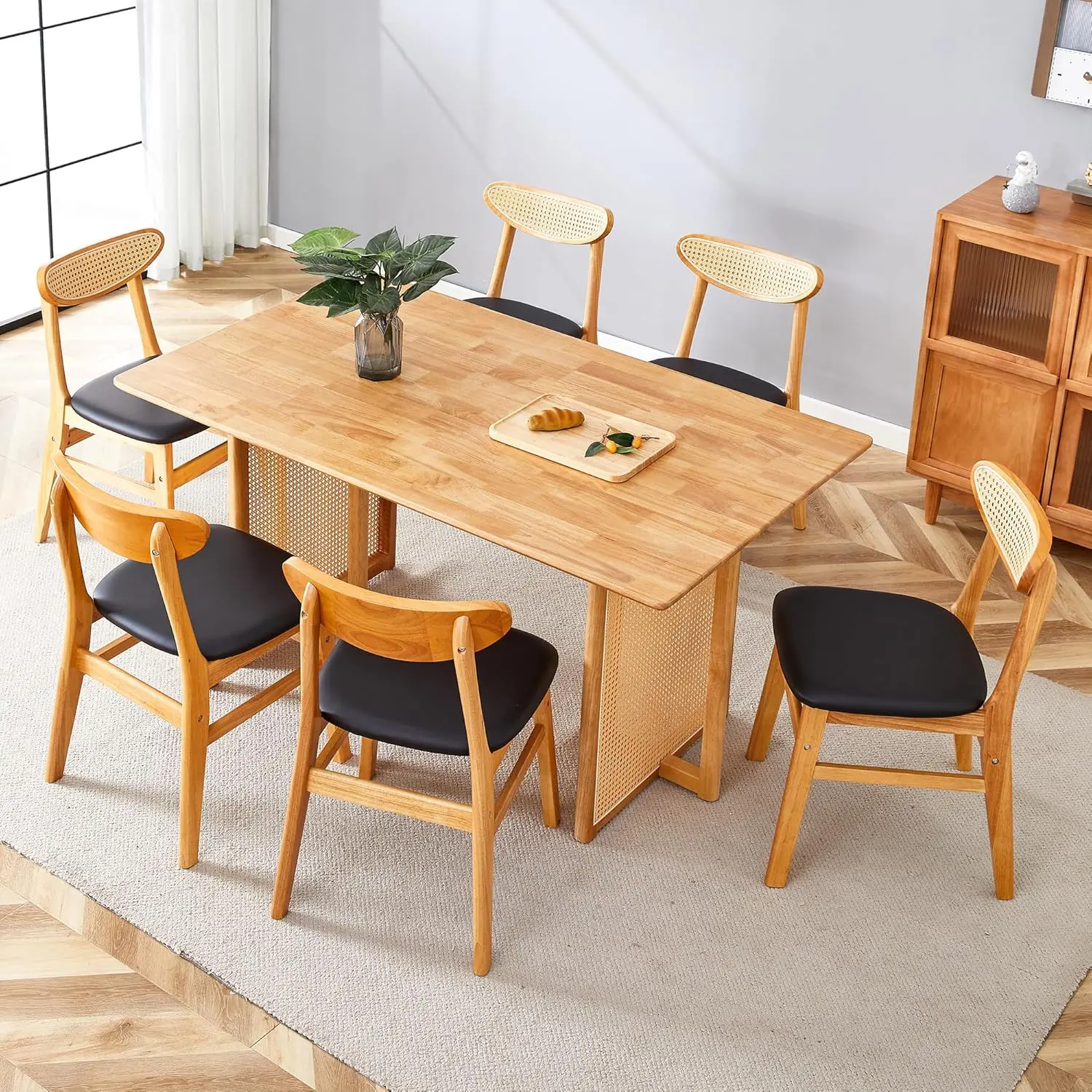 

Farmhouse Dining Table Set for 6 People, 7 Piece Set Solid Wood Dining Table and Chairs, 59” Rectangular Dining Table Set, Rusti