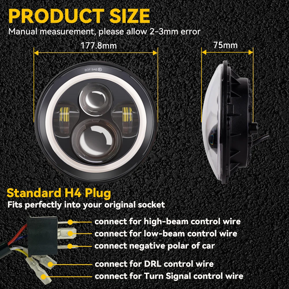 Universal 7 Inch Led Car Motorcycle DRL H4 Headlamp For Harley Yamha Honda 7" Headlight image 4