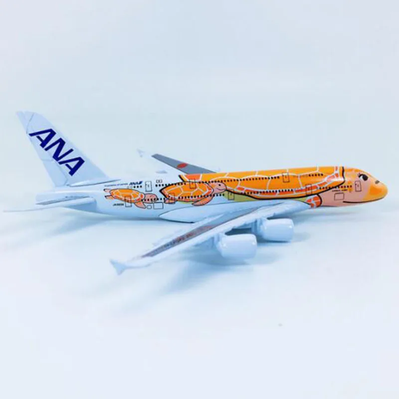 14CM 1/500 Scale A380 380 Japan ANA Airlines Orange Turtle KaLa Plane Aviation Model Alloy Aircraft collectible display souvenir