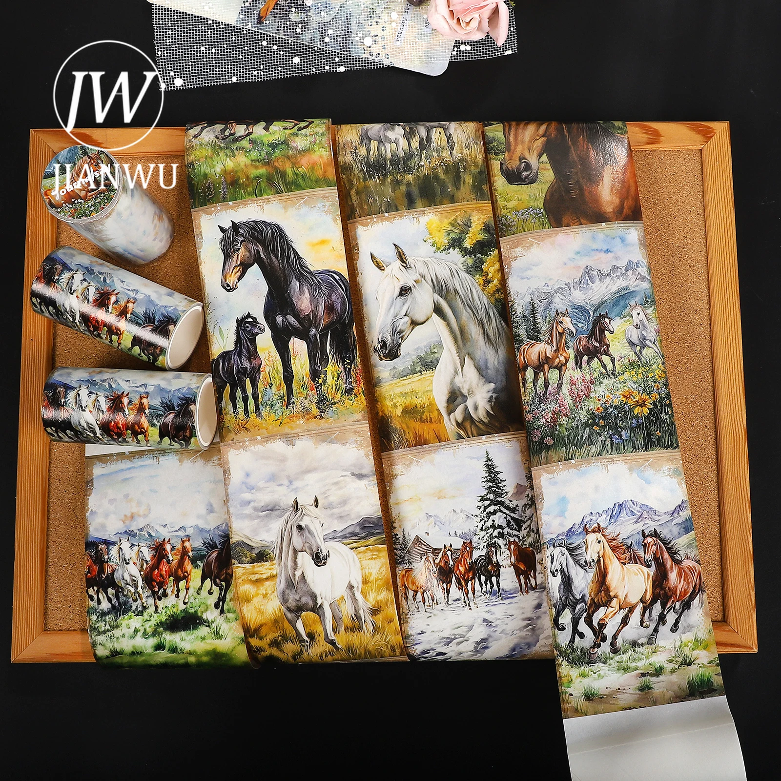 

JIANWU 80mm*200cm Vintage Grass Wild Horse Flower Landscape Material Collage Washi Tape Creative Journal Scrapbook Stationery