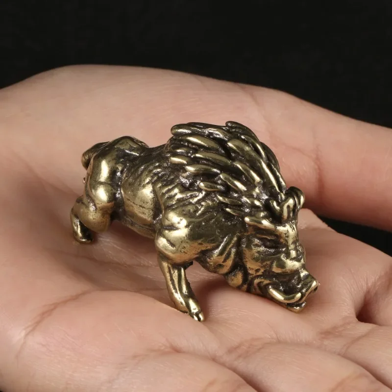 

Brass Wild Boar Pig Swine Vintage Simulated Animal Statue Metal Figure Props Home Office Desk Decor Ornament Toy Tea Pet Gift