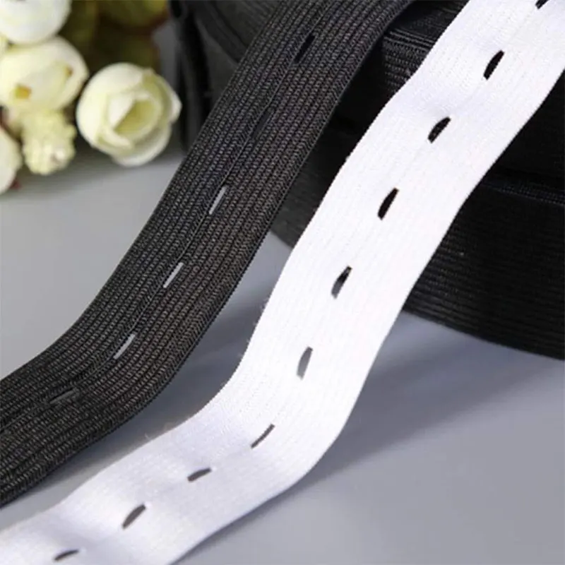 1/2/5Meter Sewing Elastic Bands with Buttonholes Flat Elastic Stretchable Bands Spool Knit Stretch Cord Belt for DIY 15/20/25mm