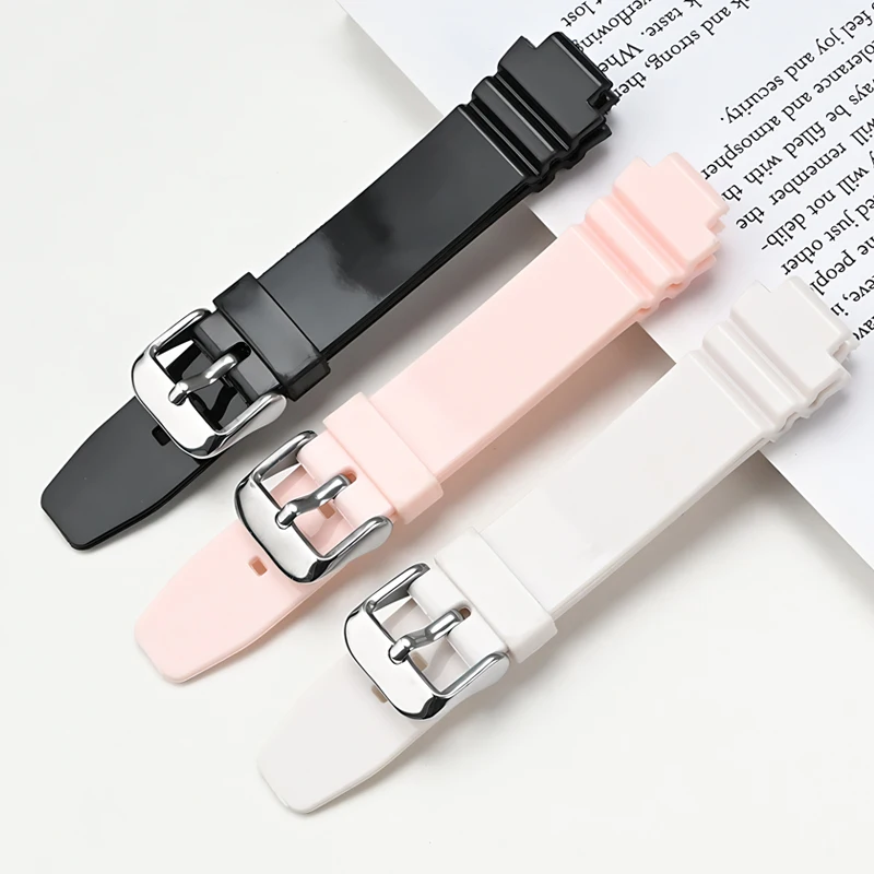 Resin Rubber Strap for Casio LRW-250H 200 LX-500H Women Glossy White Pink Convex Watch Band Waterproof Silicone Bracelet 12mm