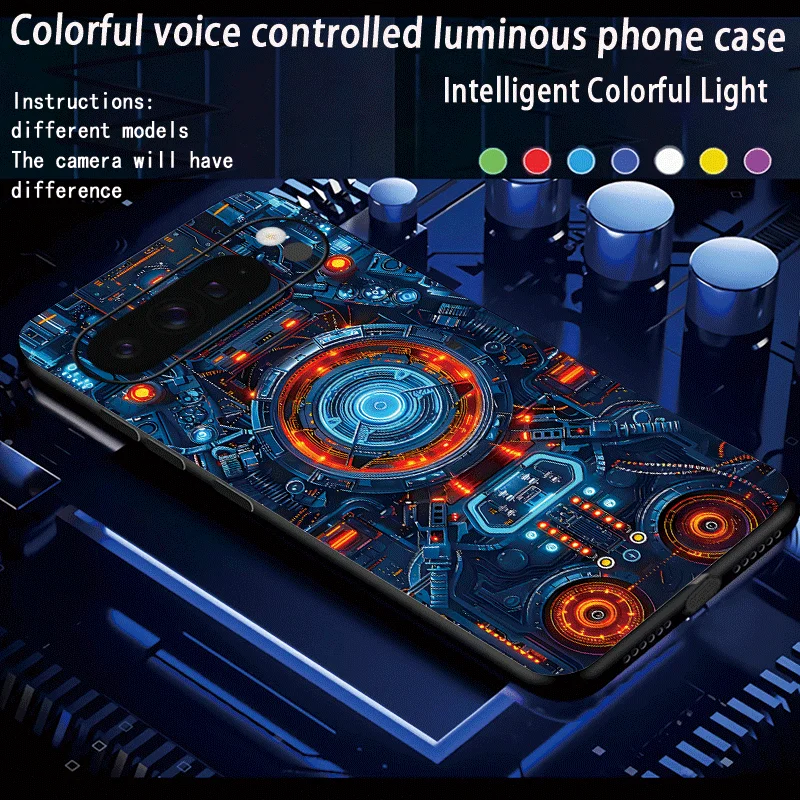 Voice Active Colorful Luminous Phone Case For Google Pixel 7A 6A 8A 9A 8 9 10 11 Pro XL Fold Mecha Circuit Glow Light Up Cover