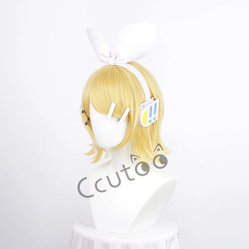 Rin/len kurze blonde hitze beständige synthetische Haare Cosplay Perücke Kopf bedeckung Perücke Kappe – Detail 2