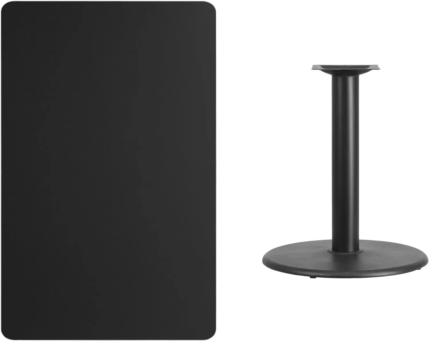 Furniture 30'' x 48'' Rectangular Black Laminate Table Top with 24'' Round Table Height Base