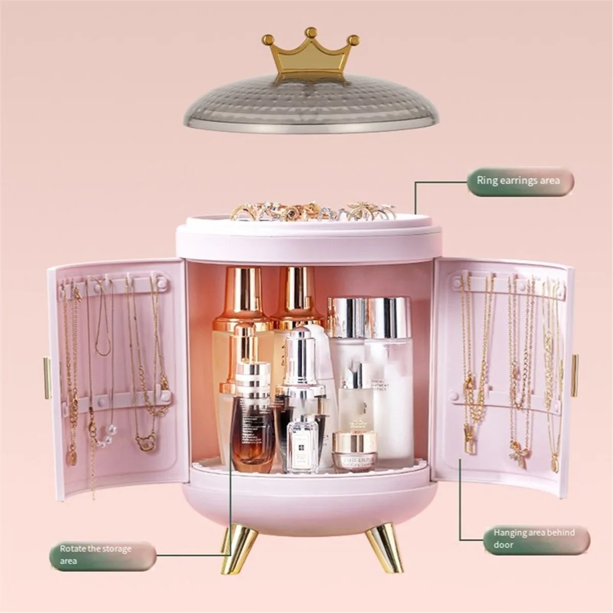 صندوق منظم المجوهرات المحمول HHTL - حقيبة سفر للخواتم والأقراط والقلائد - حاوية تخزين بلاستيكية