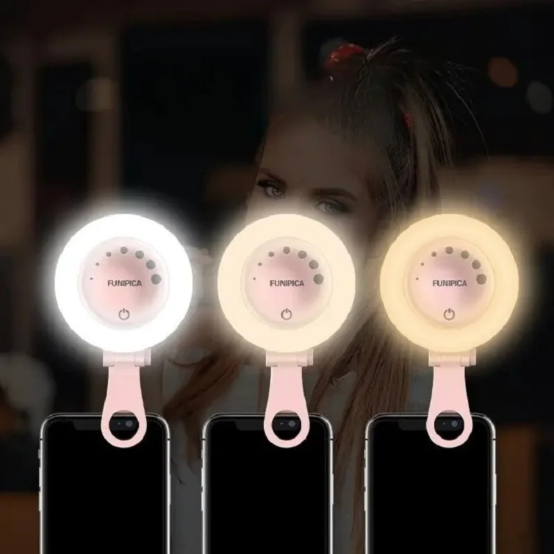 Mini Draagbare Oplaadbare Led Selfie Ring Flitslicht Mobiele Telefoon Draagbare Flitslamp Voor Meisje Schoonheid Make-Up Live Apparaat