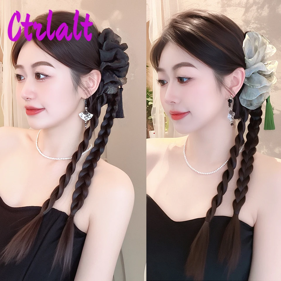 สไตล์จีนใหม่วิกผมสังเคราะห์ Braid สไตล์แห่งชาติ Claw คลิป Twisted Braid Hanfu Cheongsam โบราณสไตล์วิกผมหางม้า