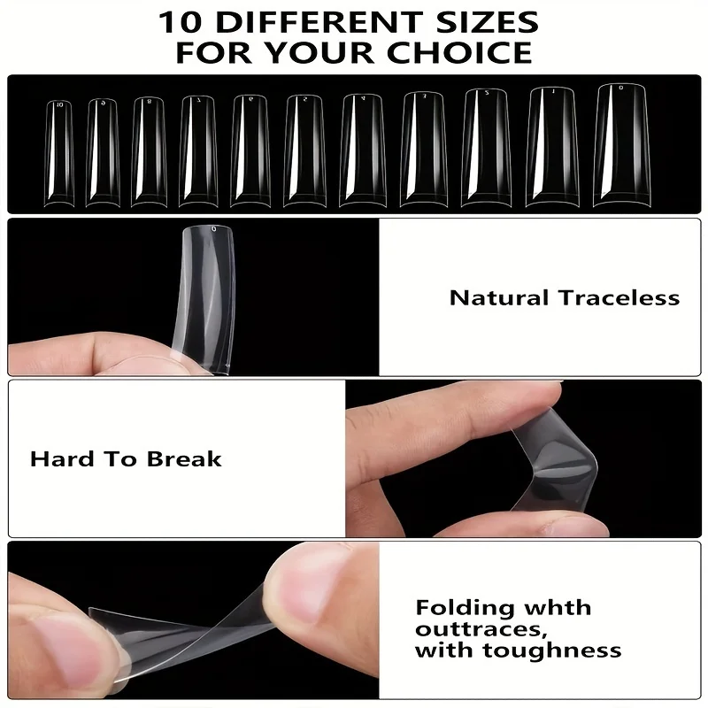 550 Pieces of Long Curved Nail Tips, Transparent Natural French Coffin Nail Tips, Suitable for Professional Acrylic Nails, Half Cover Square Soft Gel Fake Nail Tips, Suitable for Dipping Powder Manicure Salon and DIY M