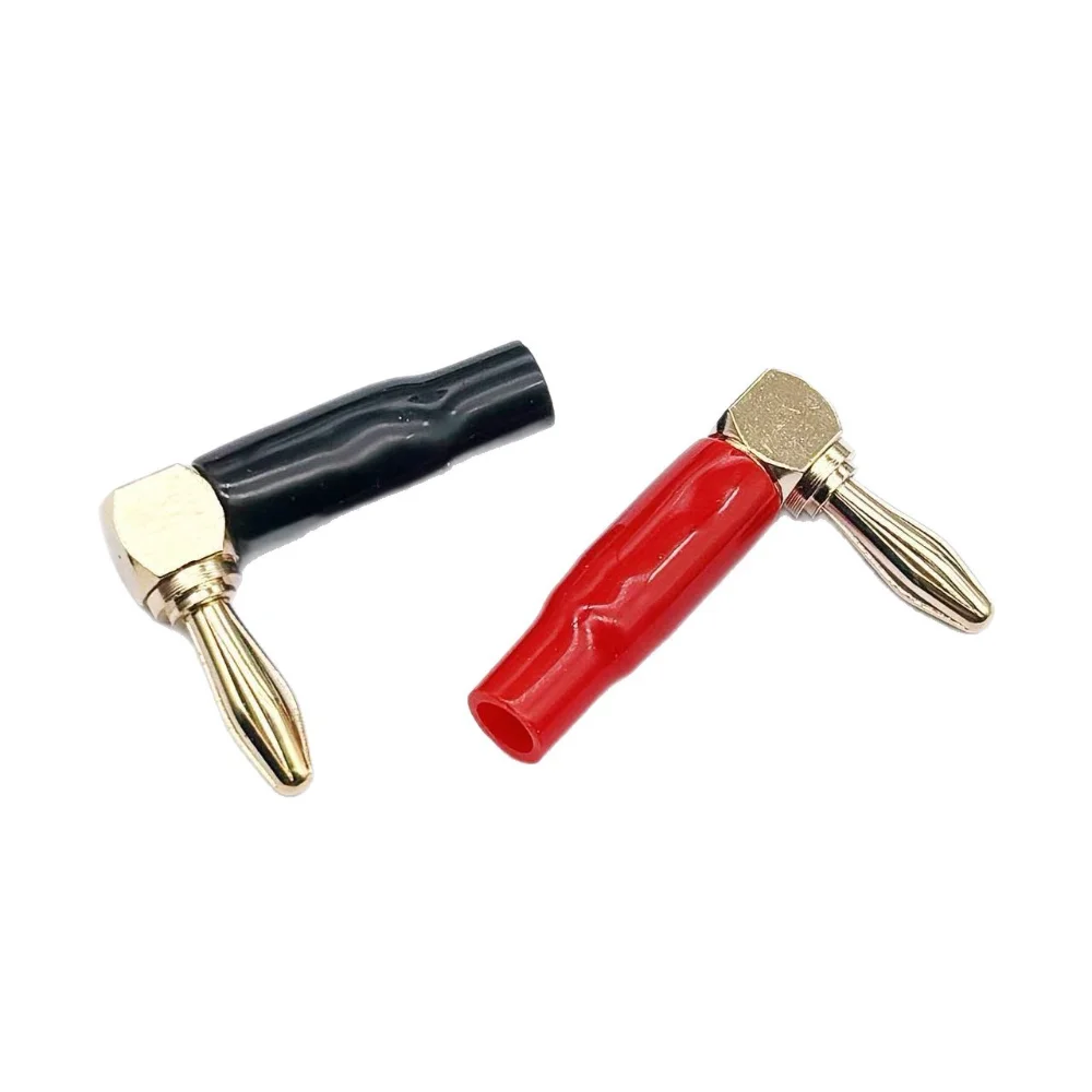 4mm L-shaped Right Angle Banana Plug Soft Plastic Shell 90 Degree Banana Connector Red Black for Audio Video Speaker