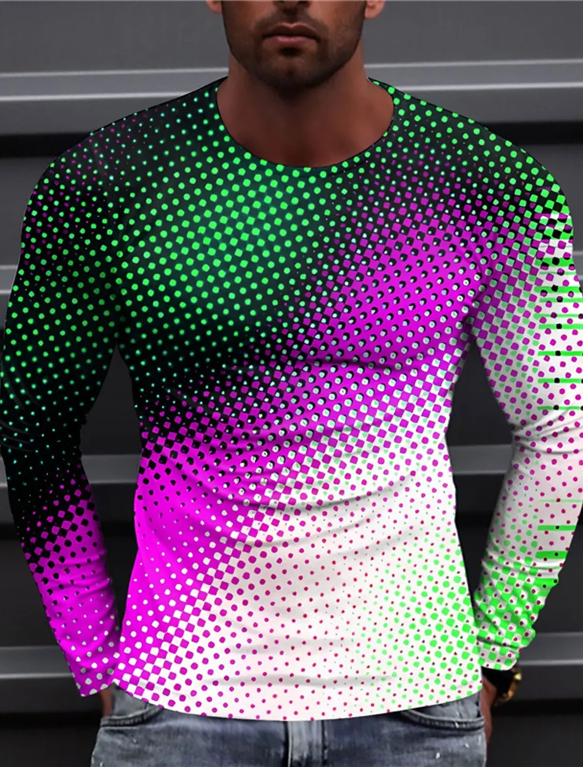 Long Sleeved O-Neck T Shirt Spring/Autumn Color Block Striped Retro Men's 3D Print T-shirt Pattern Outdoor Daily Vacation Tees