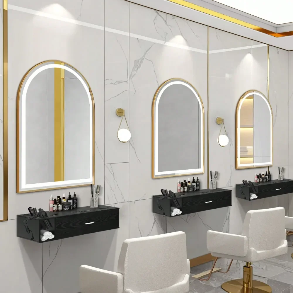 

Wall Mount Styling Station, Barber Hair Styling Station With 3 Hair Dryer Holders, Spa Salon Equipment With 1 Drawers, Storage