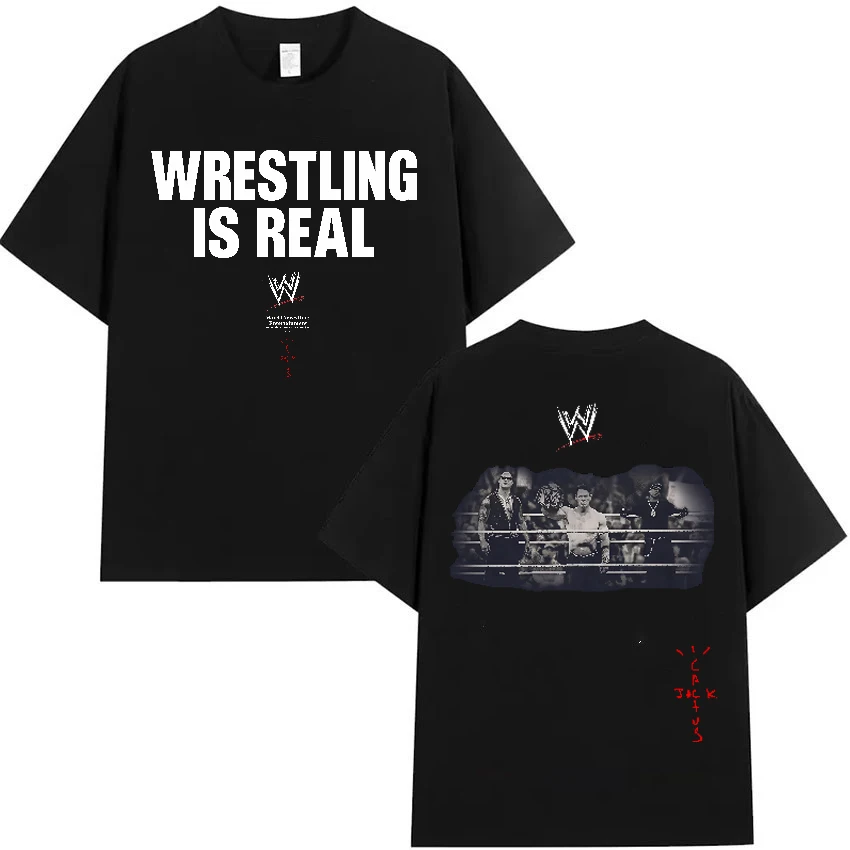 Wrestling Is Real Camiseta de manga curta com gola redonda