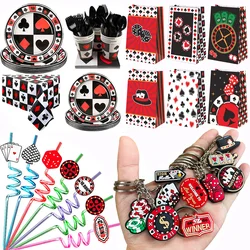 Casino Party Supplies Tableware Bracelets Straw Keychain Gift Bag Las Vegas Party Birthday Decor Poker Card Playing Club Serves