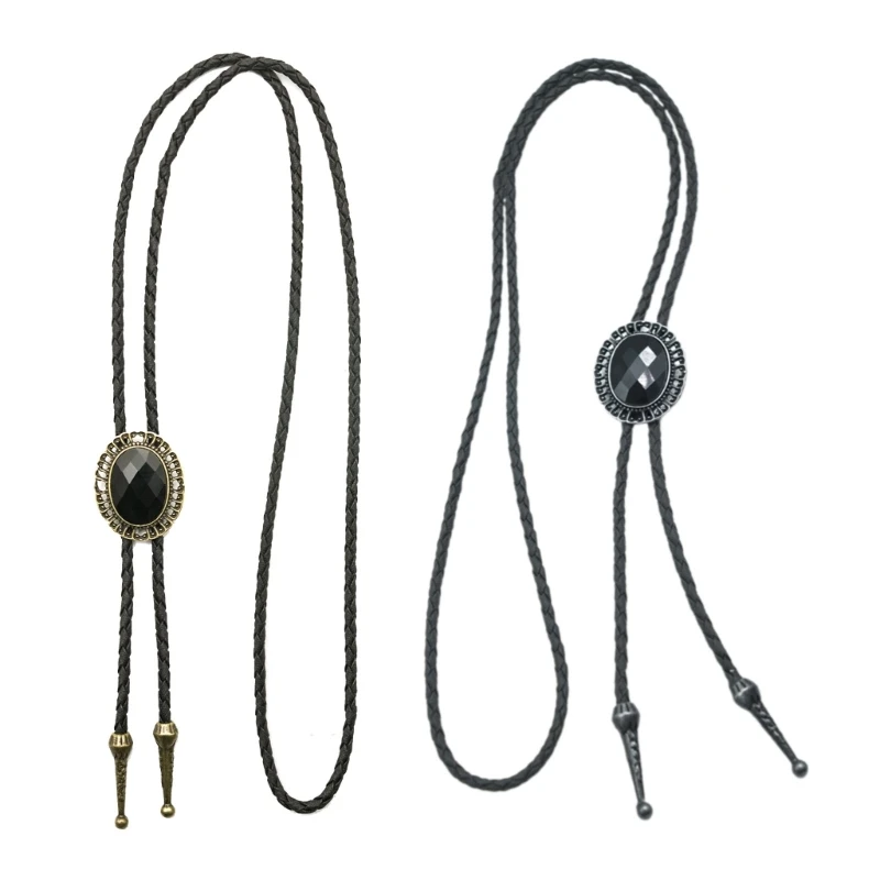 

Gem Stone Western Cowboy Pendant Bolo Tie Mens Women Leather Rope Necktie Necklace Shirt Collar Chain Jewelry Neckwear