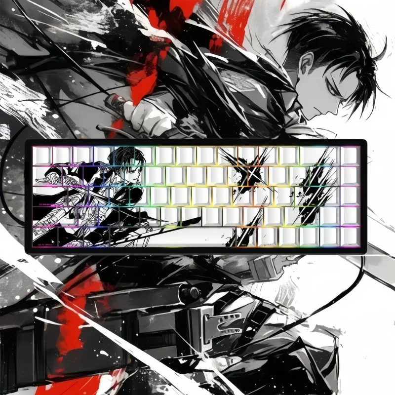 attack-on-titan-levi-theme-keycap-cherry-side-carving-transparent-pbt-material-five-sided-thermal-sublimation-customization-diy
