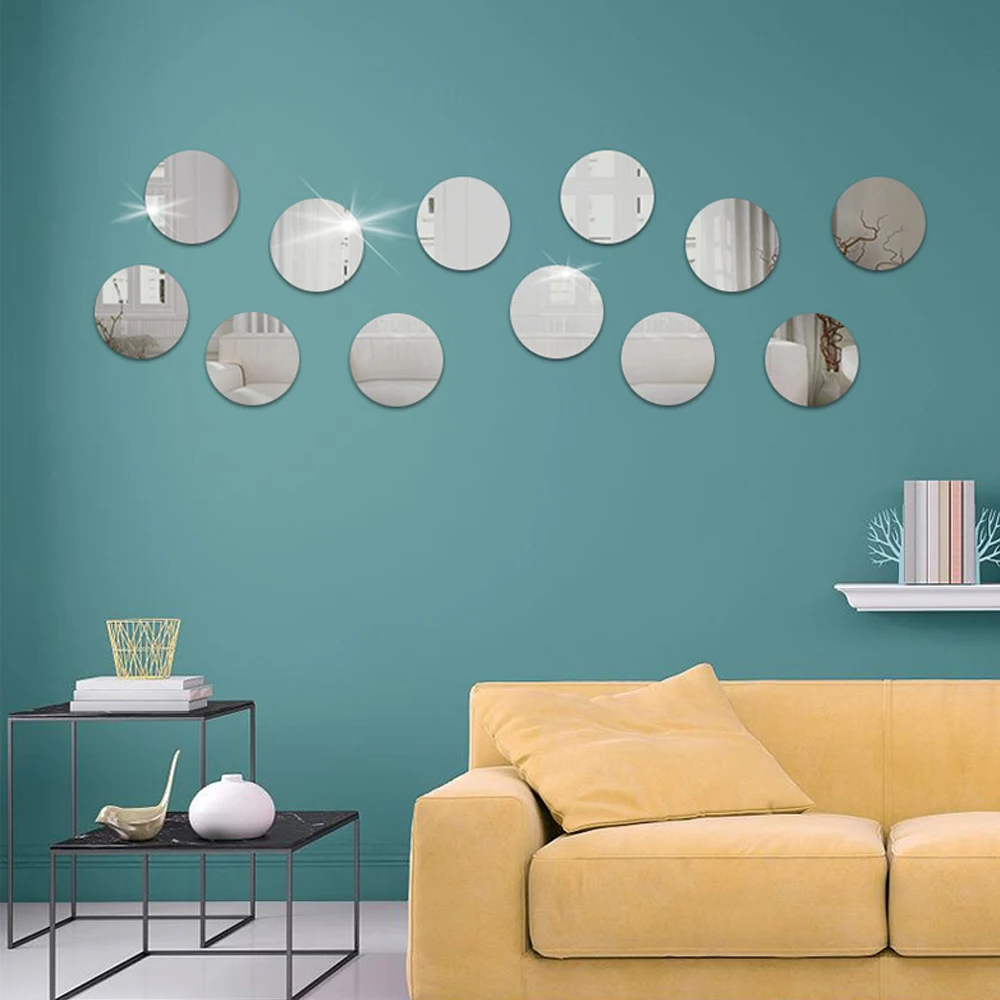 100pcs 10cm or 15cm Round 0.8mm thicken Mirror Tiles Mosaic Wall Stickers Self Adhesive Bedroom Art Decal Home for wholesale