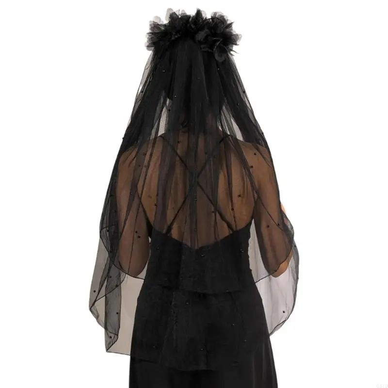 

Punk Theme Bride Veil Mesh Fabric Flower Bridal Shower Veil with Hair Comb